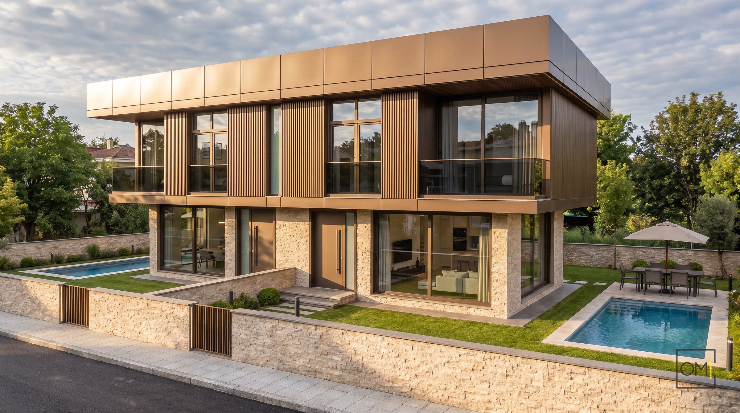 Çakırlar Yalı Villaları — cephe alternatifi 1 · taş kaplama