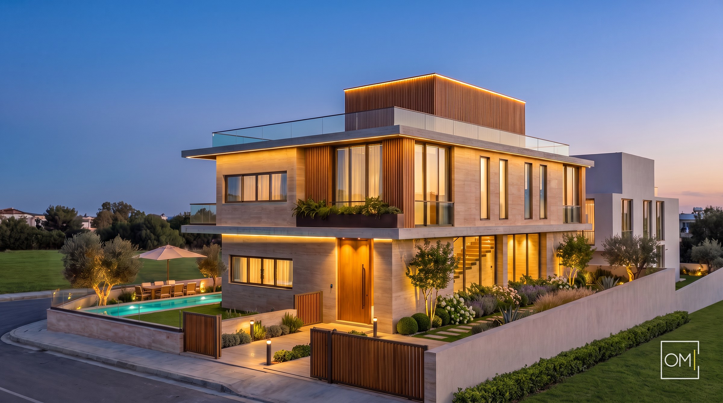 Petek Villa 1 — çatı terası ve şehir manzarası