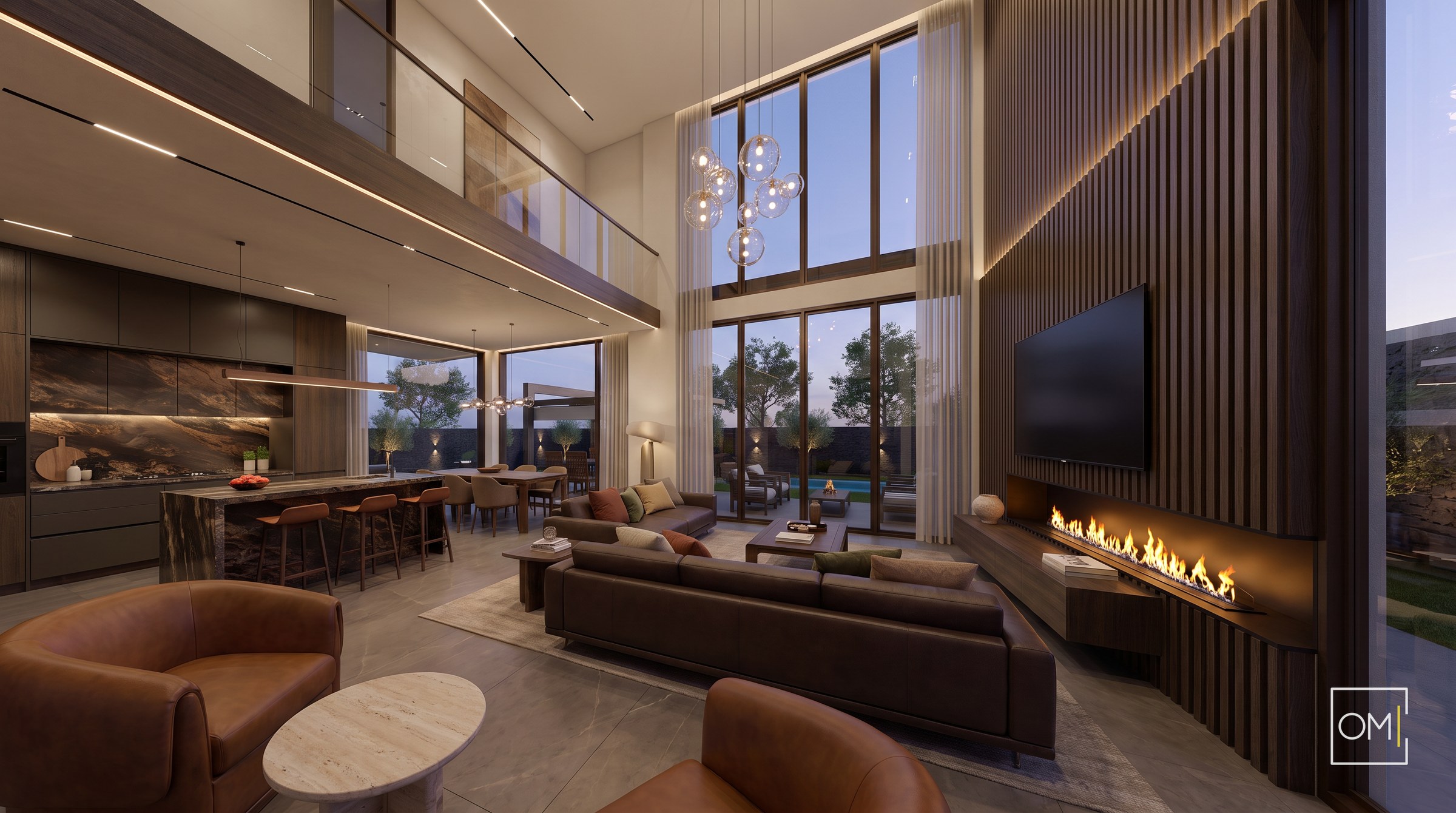 Petek Villa 2 — iç mekan, yaşama katı galerisi